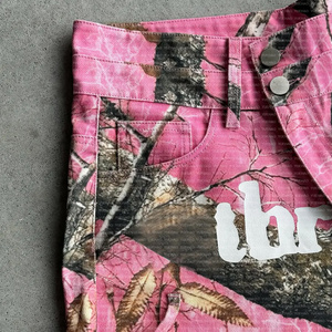 Shorts cargo Bermuda décontractés pour homme, sur mesure, été, poche au genou, 100% coton, fermeture éclair, taille élastique, style streetwear, camouflage rose - Product Image 2