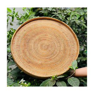 Bandeja de mimbre natural con Incrustaciones de nácar Bandeja de bambú decorativa hecha a mano para regalos - Product Image 6