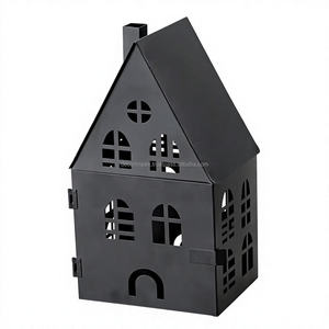 Black <b>Metal</b> House <b>Lantern</b> Set of 3 for Home Decoration Christmas Candle Holders Steel Durable Decorative Lighting - Product Image 3