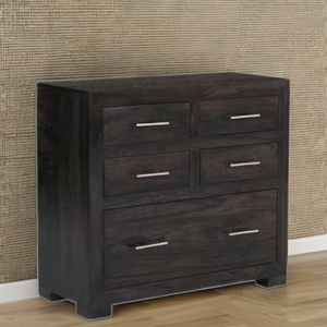 Cómoda Moderna de 5 Cajones con Patas Planas y Acabado Marrón Oscuro para Dormitorio o Sala de Estar - Product Image 1