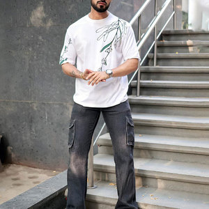 T-shirts de sport décontractés surdimensionnés pour hommes, très demandés, avec logo personnalisé, col rond, imprimés, 100 % coton, écologiques - Product Image 1