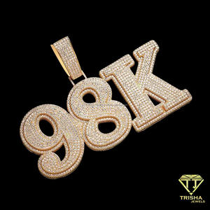<b>Personalised</b> Iced Out Custom Number Pendant Pass Diamond Tester Moissanite Initial Letter Chain Wholesale 925 Silver Yellow Gold - Product Image 5