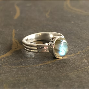 Designer Boho Round Labradorite <b>Ring</b> 3.4 Grams <b>Set</b> in Fine 925 <b>Silver</b> Triple Shank Frame Classic Style Jewelry - Product Image 2