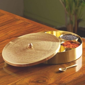 SwamiG TradeX Luxury Brass Heritage <b>Spice</b> <b>Box</b>-Dishwasher Safe Moisture-Proof & Stackable for Business Gifts - Product Image 1