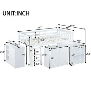 Lit superposé en bois d'hévéa avec armoire de rangement et bureau coulissant, lits pour enfants avec barrière de sécurité - Product Image 2