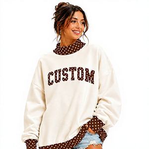 Suéter de cuello alto oversize para mujer ODM, mezcla de forro polar, dobladillo acanalado, manga larga, ajuste relajado, logo frontal, transpirable, cortavientos - Product Image 1