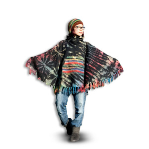 Poncho en coton 100% tie-dye de couleur noire - Product Image 1