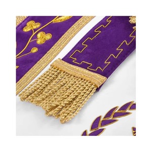 Delantal Masónico Étnico Grand Master Blue Lodge de Terciopelo Morado con Hilos Dorados y Flecos de Encaje Dorado para Todas las Estaciones MAP-0121 - Product Image 4