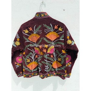 Veste en velours pour femme, motif floral brodé à la main, col mandarin, manches longues, manteau d'automne - Product Image 2
