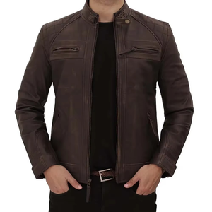 Veste pour homme de haute qualité, design personnalisé, en cuir d'agneau véritable, imperméable, style motard, fournisseur en gros, OEM, marque privée, mode - Product Image 1
