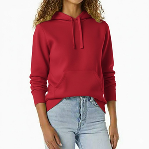 Sweat-shirt unisexe rouge à capuche coupe oversize en velours côtelé anti-boulochage avec manches lanternes et poches décontractées – Idéal pour l'hiver - Product Image 1