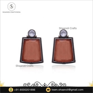 New Arrival 2026 Silver Oxidized <b>Drop</b> Fashionable Brown Color Stylish Ethnic Studs Women Wedding Gift Mainly Made Brass Pearl - Product Image 4