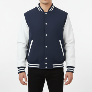 Mens Fashion Varsity Jacket Cotton Polyester 300 GSM Regular Fit Snap <b>Button</b> Street Wear Comfortable Durable OEM Service - Product Image 1