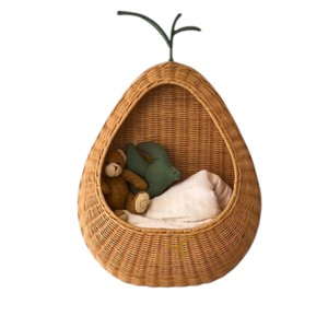Bear Ear Rattan <b>Wall</b> Hanging Basket Handwoven <b>Wicker</b> Pocket Organizer Cute Kids Room Toy Book Nursery <b>Decor</b> Basket - Product Image 4