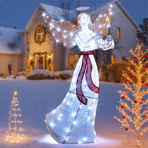 Décoration d'ange de Noël pré-éclairée de 1,5 m avec 120 LED blanc froid, étanche IP44, en métal et tissu maillé - Product Image 1