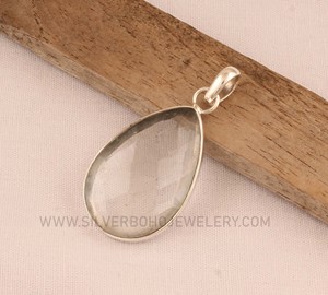 Colgante de Cuarzo Cristalino de Plata de Ley 925 al por Mayor, Colgante de Piedra Preciosa de Cuarzo Transparente Natural Hecho a Mano, Joyería de Cristal de Roca Transparente - Product Image 2