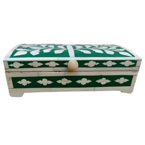 Rectangular Jewelry <b>Box</b> With Lid Green White <b>Floral</b> Design Oriental Painted Decorative <b>Storage</b> <b>Box</b> 1 Layer - Product Image 4