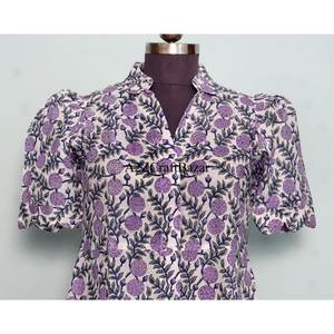 Robe midi florale Kangura pour femme, 100 % coton écologique, style Kangura, col en V, manches courtes, boutons décoratifs, lavable. - Product Image 2