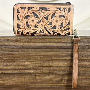 Nouvel Arrivage 2026 Portefeuille Zippé en Cuir Véritable Fait Main à Motifs Floraux, Porte-Cartes RFID, Pochette à Dragonne pour Femme - Product Image 5