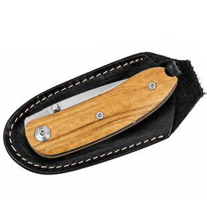 Cuchillos Plegables con Mango de Madera Marrón Claro Natural, Hoja Plateada, Funda de Cuero Negra y Cordón para Uso Diario al Aire Libre - Product Image 5