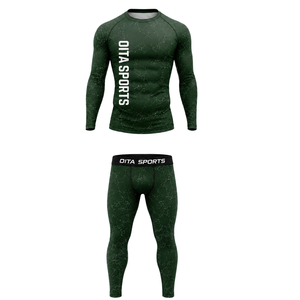 Conjunto Deportivo de Manga Larga y Leggings para Hombre, Color Verde Bosque, Compresión Activa para Entrenamiento, Fitness, Gimnasio, Ropa Deportiva - Product Image 1