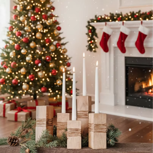 Colección de Portavelas Cuadrados de Madera Maciza Premium, Rompecabezas Modular Decorativo para el Hogar, Uso en Pascua y Navidad, Hecho a Mano, Universal - Product Image 1