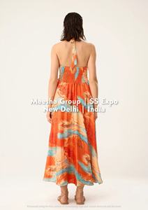 เดรสแม็กซี่เดรสคอเชือกผูกสำหรับผู้หญิงพร้อมดีไซน์สม็อคด้านหลังพิมพ์ลายเดรสยาวชายหาดฤดูร้อนแบบพลิ้วไหวคละสี - Product Image 6