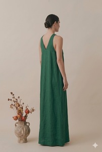 Vestido de playa de algodón para mujer, sin mangas, cuello en V, largo hasta el suelo, ajuste holgado, venta al por mayor, ropa de verano para resort, informal, liso, hecho a mano - Product Image 3