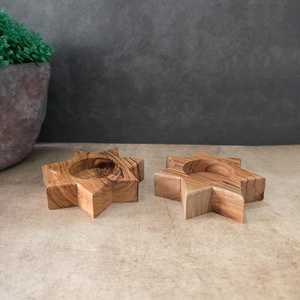 Vintage Wooden Tealight Candle Holder Hand Crafted <b>Star</b> Shape Housewarming Nature Table Eco Friendly Xmas Birthday Gift Her Him - Product Image 3