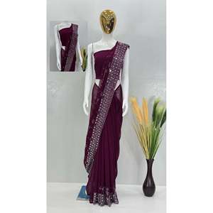 Hermoso Vestido de Noche, Sari con Trabajo de Espejo Real para Fiestas - Product Image 4