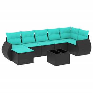 Conjunto de Sofás de Patio de Ratán Sintético Negro Moderno con Cojines, Muebles de Exterior, 8 Piezas, Asientos Seccionales - Product Image 4