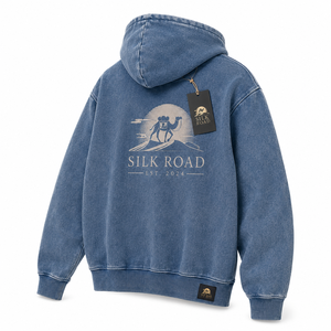 Sweat-shirt à capuche en denim bleu pour homme Silk Road, en coton French Terry imprimé, décontracté, hiver, séchage rapide, coupe ample, avec poche - Product Image 3