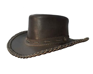 Handcrafted Dark Brown Leather <b>Cowboy</b> <b>Hat</b> Western Wide Brim Outdoor Ranch Riding Headwear for <b>Men</b> - Product Image 1