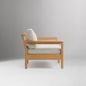Modern Teak <b>Wood</b> Outdoor Conversation <b>Set</b> with Plain Weave Alabaster Cushions - Product Image 4