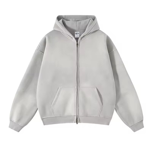 Prix d'usine – Sweat zippé court et ample pour homme, 100 % coton molletonné, 500 g/m², délavé, couleur unie, épaules tombantes, haute qualité, collection hiver - Product Image 3