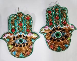 Pendientes de Diseño Exclusivo Hechos a Mano, Tendencia 2025, Chapados en Oro y Plata, con Bordado de Alta Calidad, Cuentas Marinas, Forma de Rostro, Hechos a Mano en India - Product Image 5