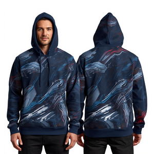 Sudadera con Capucha Azul Marino para Hombre, Sublimada, con Diseño Gráfico Abstracto en Movimiento, Estilo Oversize - Product Image 4
