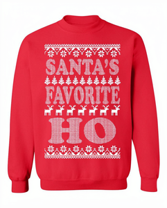 Santa's Favorite Ho Ugly Christmas Sweater Unisex <b>Red</b> Hooded Pullover 100% Cotton Breathable Regular Fit <b>Silk</b> Screen Printed - Product Image 2