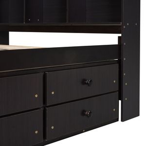 Letto matrimoniale imbottito Espresso con testiera libreria, cassetti contenitore sotto il letto e vano contenitore alla base del letto - Product Image 6
