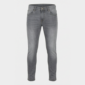 Jean en denim gris délavé coupe slim pour homme, jambe droite, taille mi-haute, en coton, style décontracté automne - Product Image 1