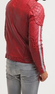 Blouson aviateur en cuir rouge pour homme, veste de moto en cuir véritable, grande taille, sur mesure - Product Image 4