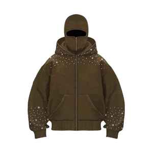 Sweat à capuche unisexe personnalisé, style vintage, à pois, avec strass, effet délavé, coupe oversize, patchwork, coupe carrée, effet usé - Product Image 6