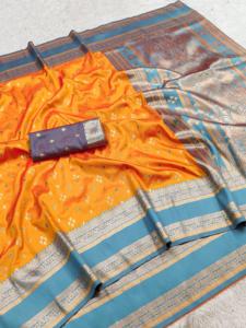 Sari Tradicional Indio de Seda Banarasi con Trabajo de Tejido Zari para Bodas y Eventos Festivos, Atuendo para Mujer - Product Image 4