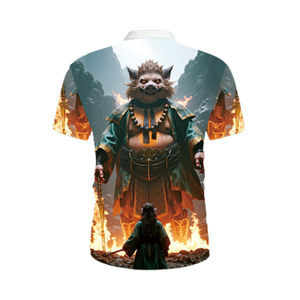 Polo pour homme avec motif de guerrier mythique en 3D |   T-shirt à col zippé fantaisie avec sublimation de personnage |   Haut streetwear Flaming Armor - Product Image 4