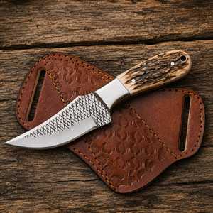 Handmade Fixed Blade Hunting Knife Stainless Steel Drop Point Blade With Textured Handle And Leather Sheath - Product Image 4