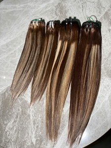 Extensiones de cabello humano virgen de 34 pulgadas, con mechas, frontal 13x6, color piano, lisas, con trama cosida a máquina. - Product Image 1