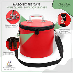 Deluxe Machine Embroidered Masonic Fez Case (RED) Imitation Leather Lightweight Comfortable Freemasons <b>Hat</b> Storage Carrying <b>Box</b> - Product Image 2