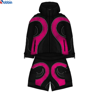Conjunto Deportivo Cortavientos para Hombre, Sudadera con Capucha y Cierre, Diseño Geométrico Negro, Pantalones Cortos de Secado Rápido, Tejido de Punto, para Verano - Product Image 6