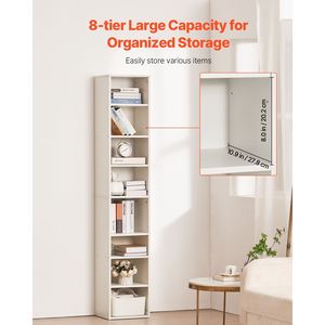 Libreria Moderna in Legno da 71 Pollici, Alta, a 8 Ripiani, Autoportante, con Altezza Regolabile e Vano Espositivo Aperto - Product Image 3