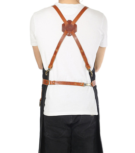 Tablier robuste en cuir et toile de luxe avec fermeture éclair, bretelles croisées réglables pour chef, barista, barbier, charpentier, atelier LCA-0002 - Product Image 6